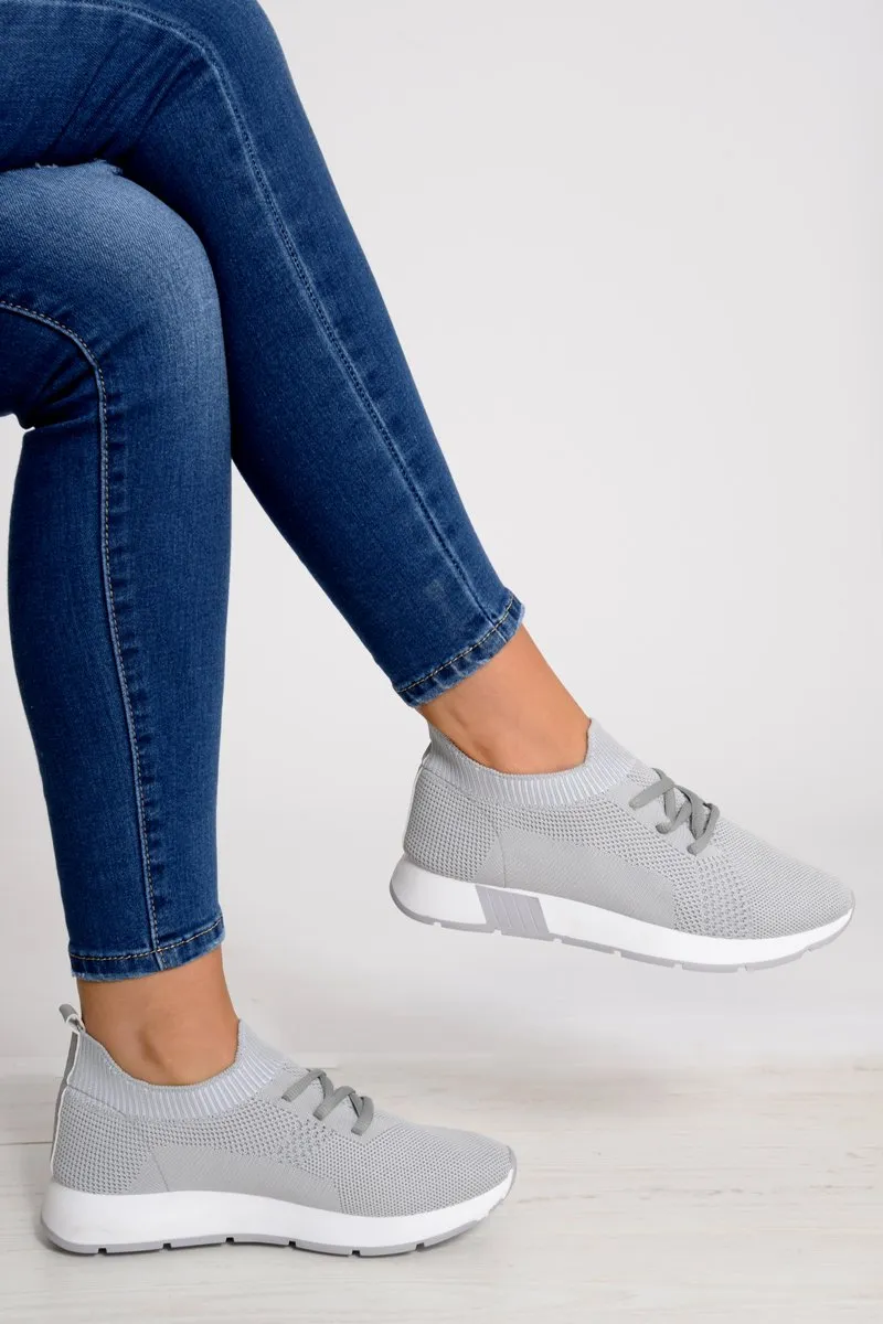 Grey Stretch Mesh Lace Up Trainers - Beulah