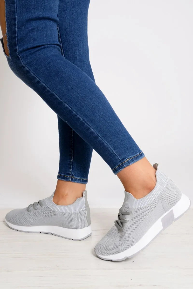 Grey Stretch Mesh Lace Up Trainers - Beulah