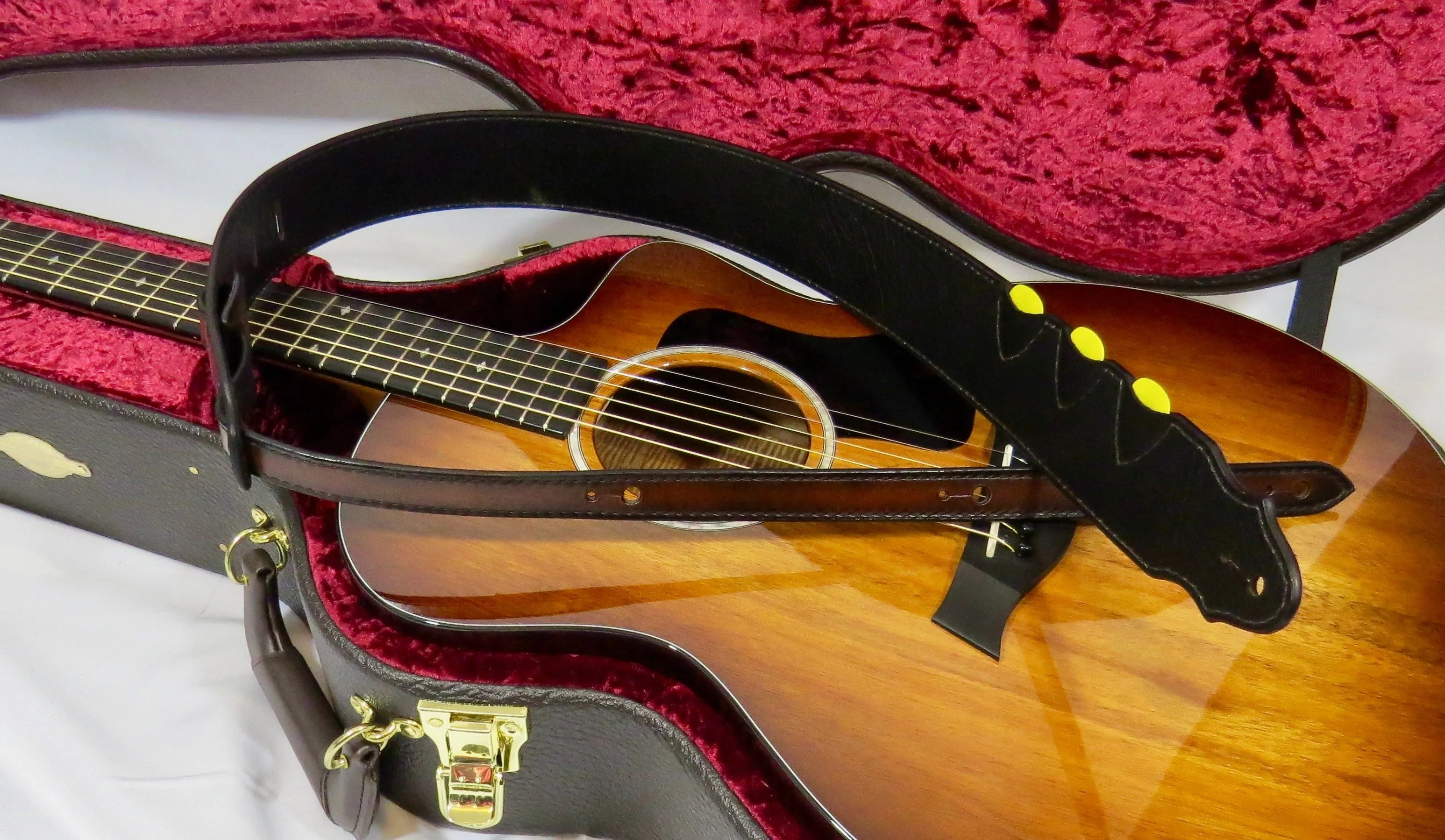 Hand Tooled Leather Guitar Strap, 3 Pick Holders, 2 1/4" wide.