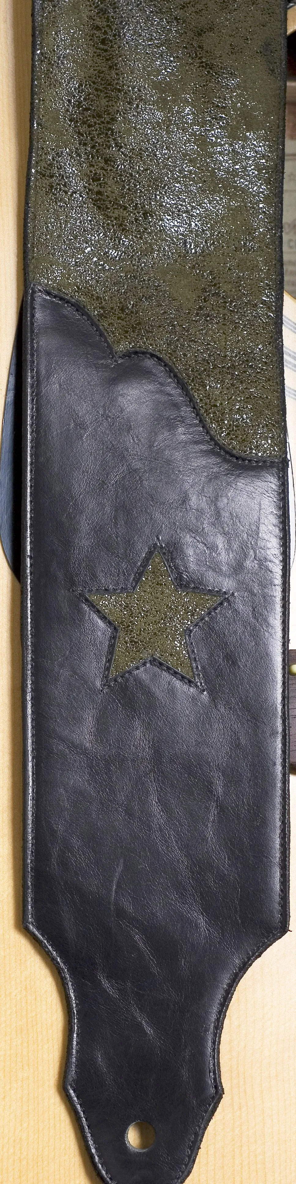 Handmade Leather Guitar Strap Olive Green Shimmer