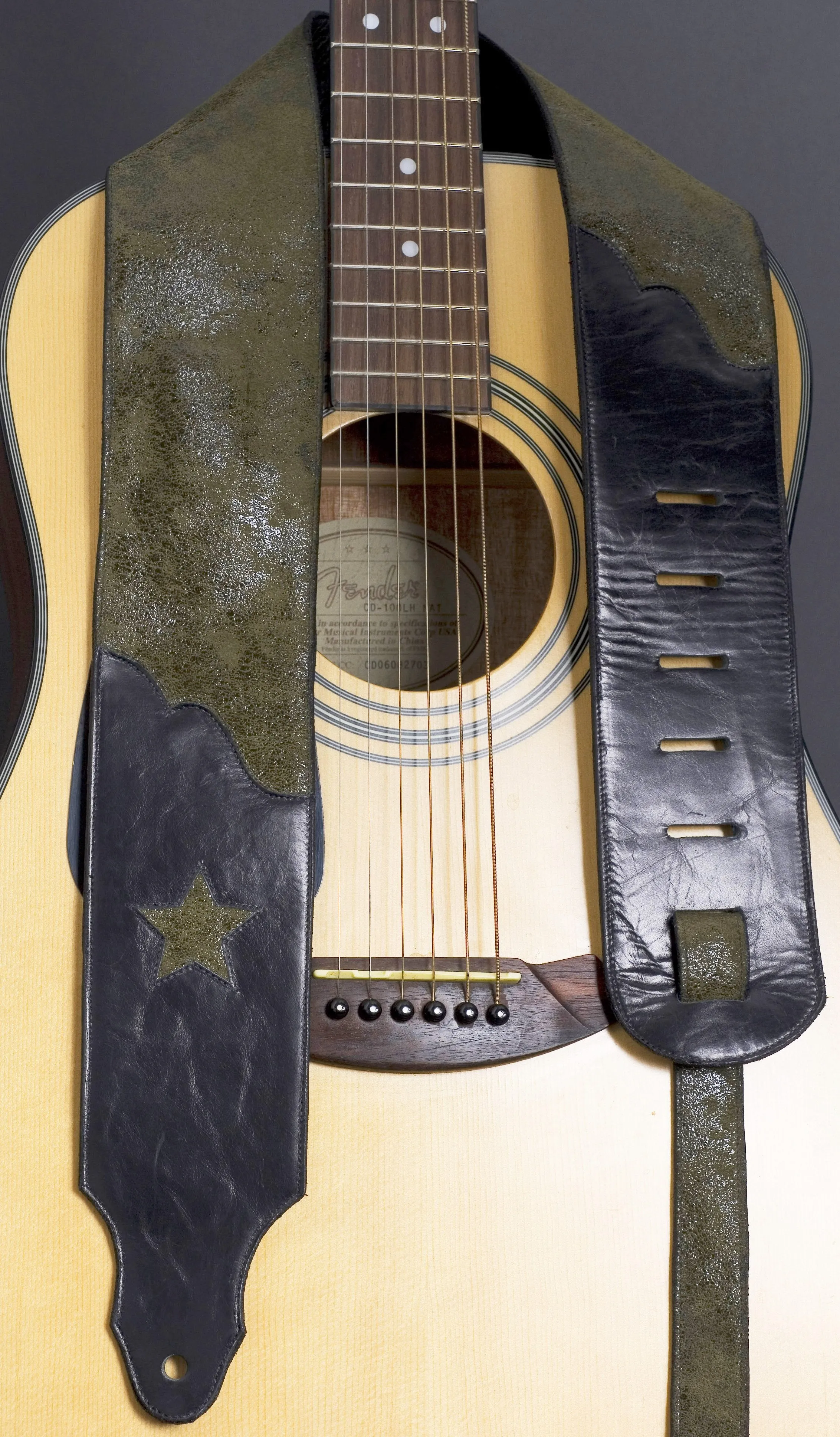 Handmade Leather Guitar Strap Olive Green Shimmer