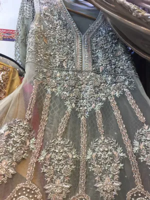Heavy Wedding Dress In Beutiful Pinkish Gray Color Model# W 1753