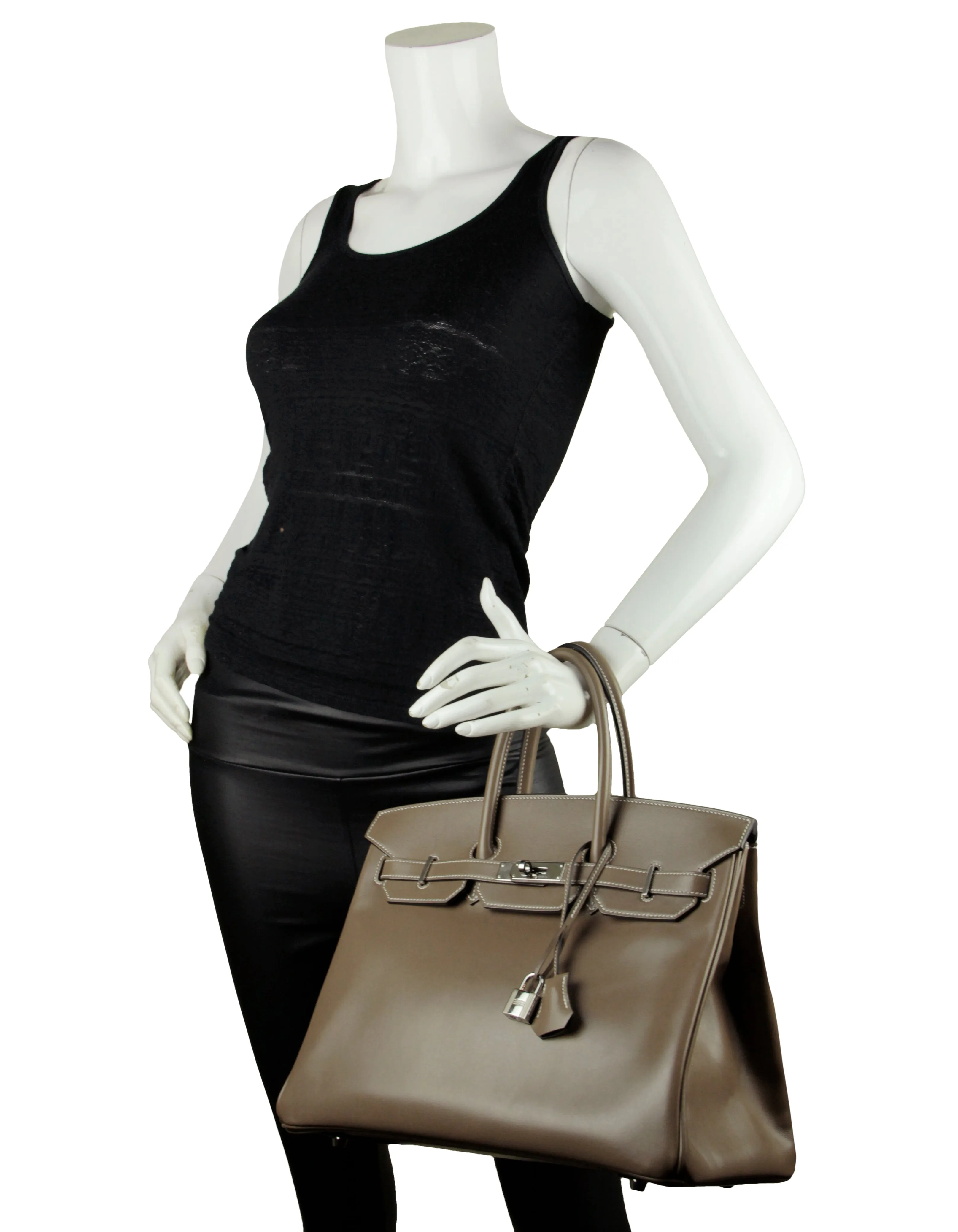 Hermes 2017 Etoupe Grey Tadelakt Leather 35cm Birkin Bag