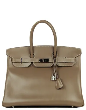 Hermes 2017 Etoupe Grey Tadelakt Leather 35cm Birkin Bag