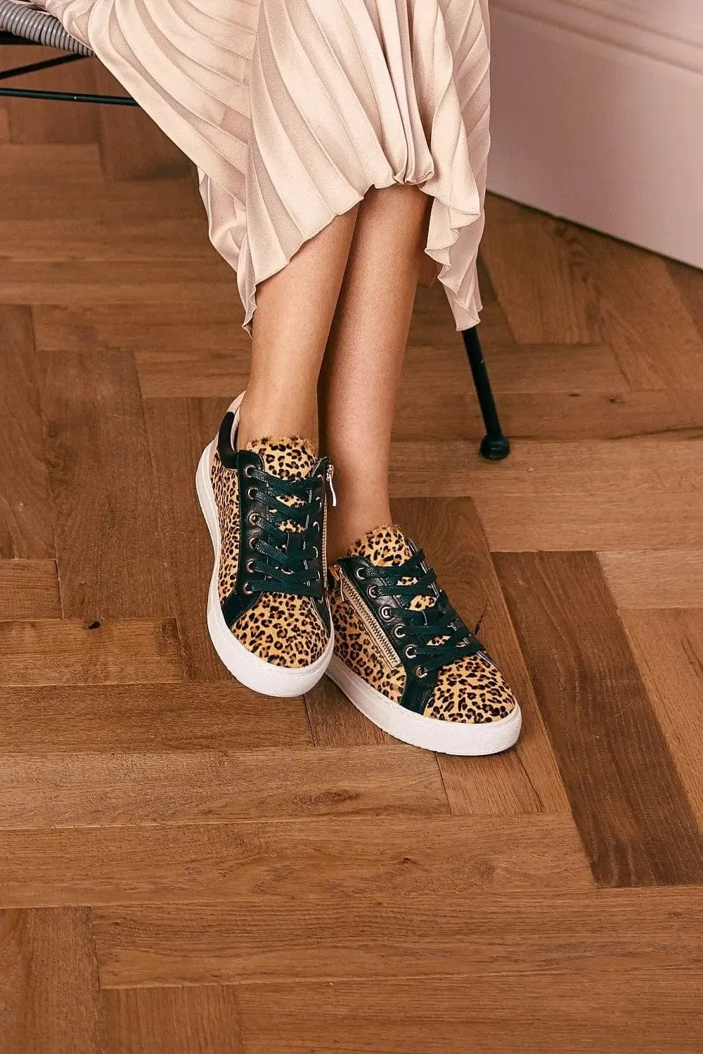 Hoxton - Leopard Trainers with Zip and Black Trim