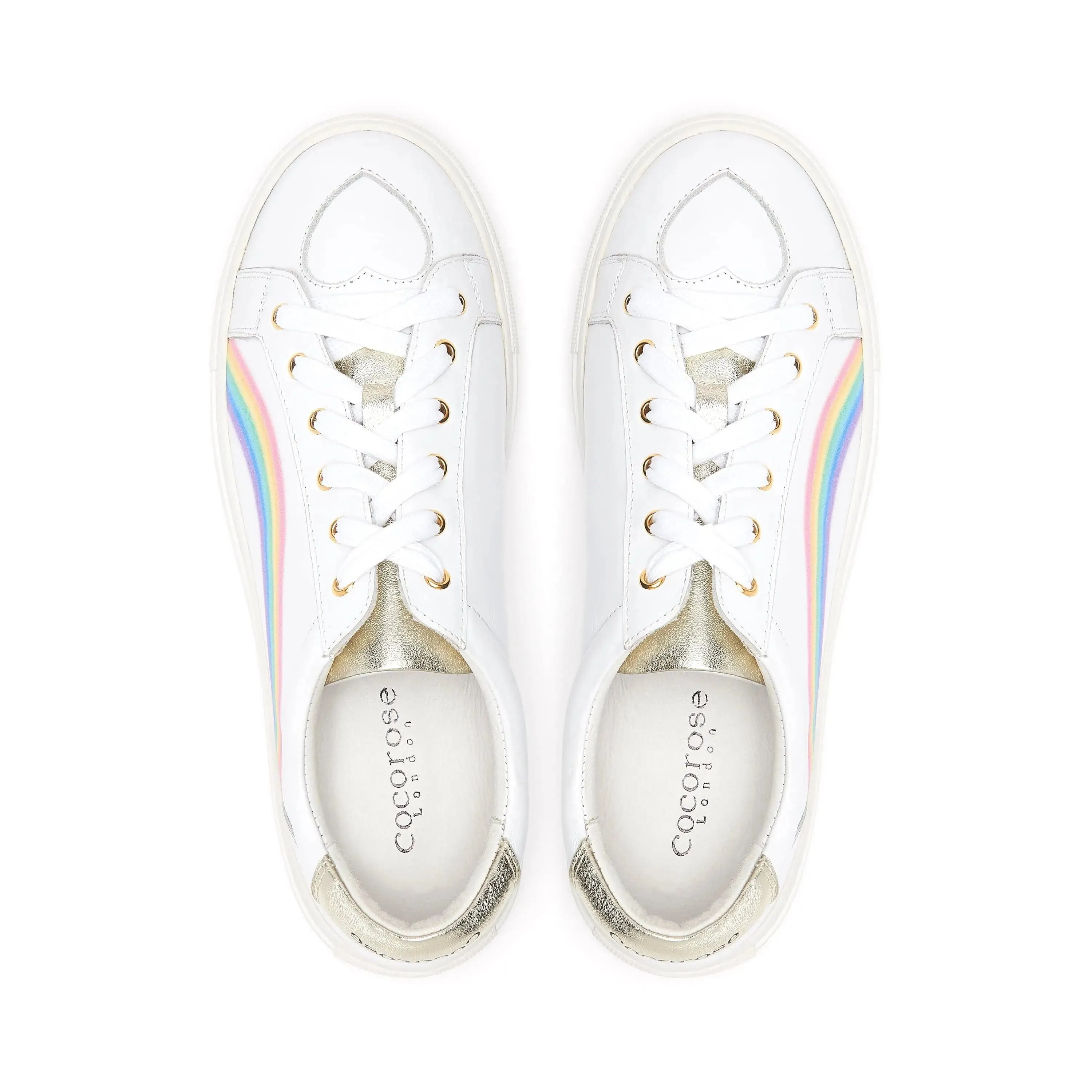 Hoxton - White Leather Trainers with Rainbow