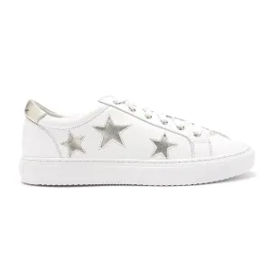 Hoxton - White with Gold Stars Leather Trainers