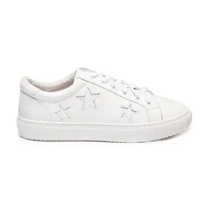Hoxton - White with White Stars Leather Trainers