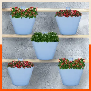 KAI  Hanging Oval Planters For Home (Sky Blue - Set of 5)