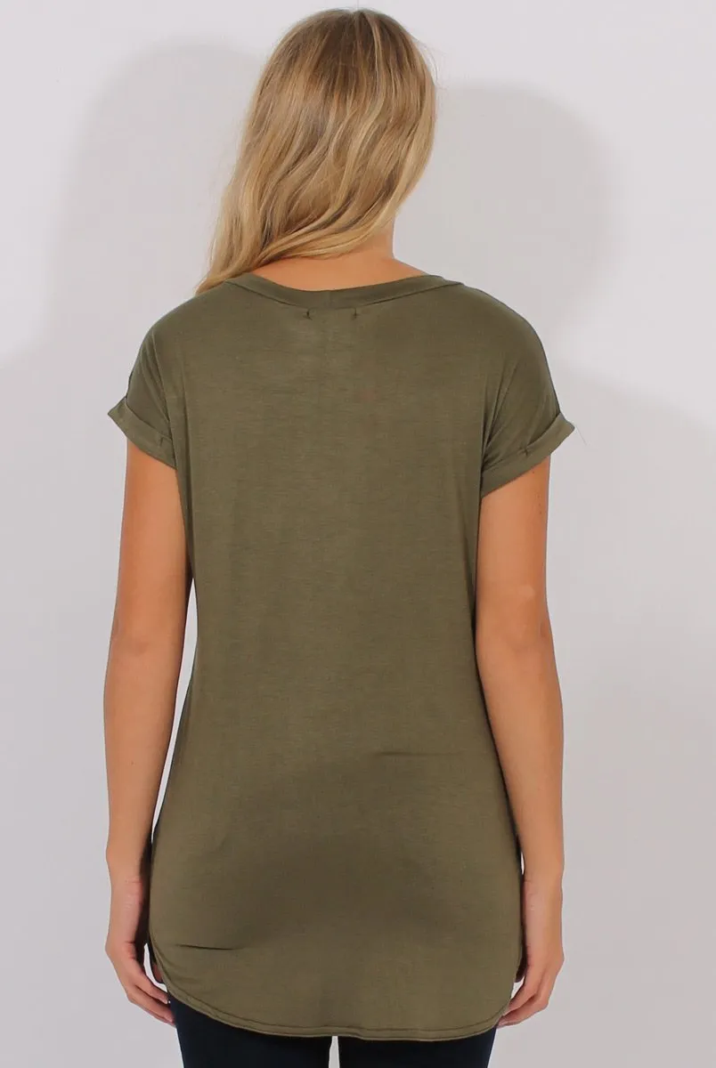 Khaki Short Sleeved Slogan Top - Gillian