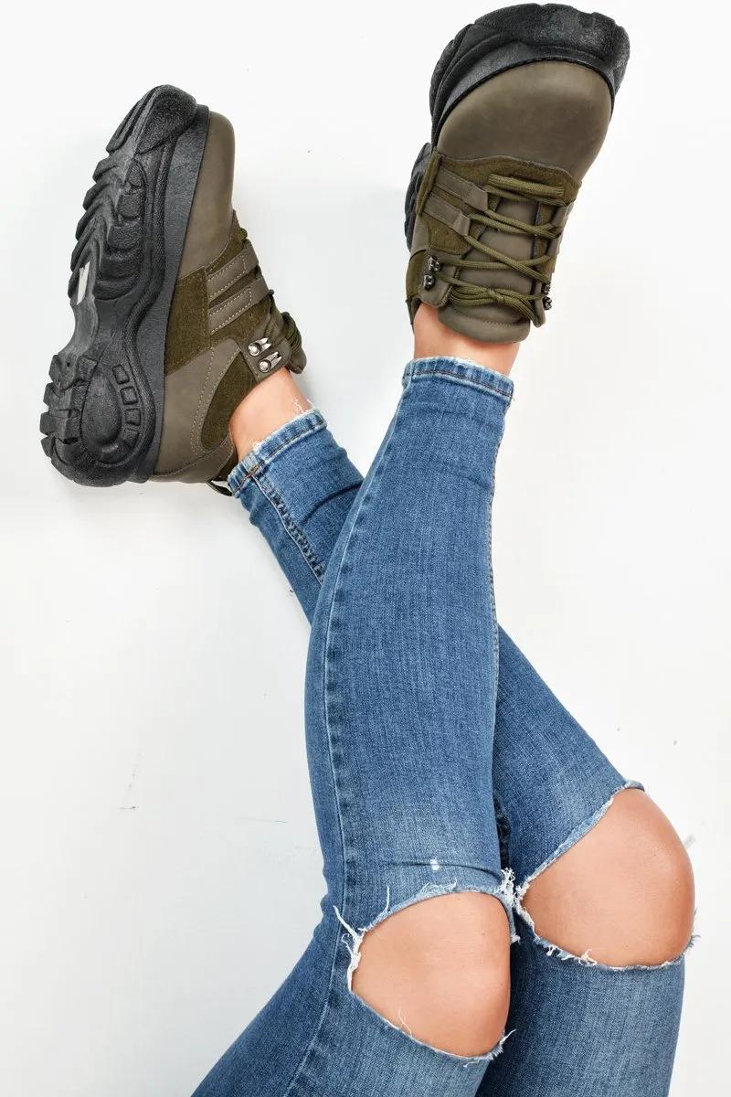Khaki Two Tone Extreme Sole Chunky Trainers - Miara