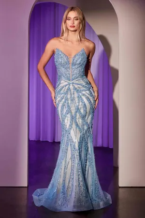 Ladivine CC0688 Dress Pearl and Crystal Strapless Fitted Gown