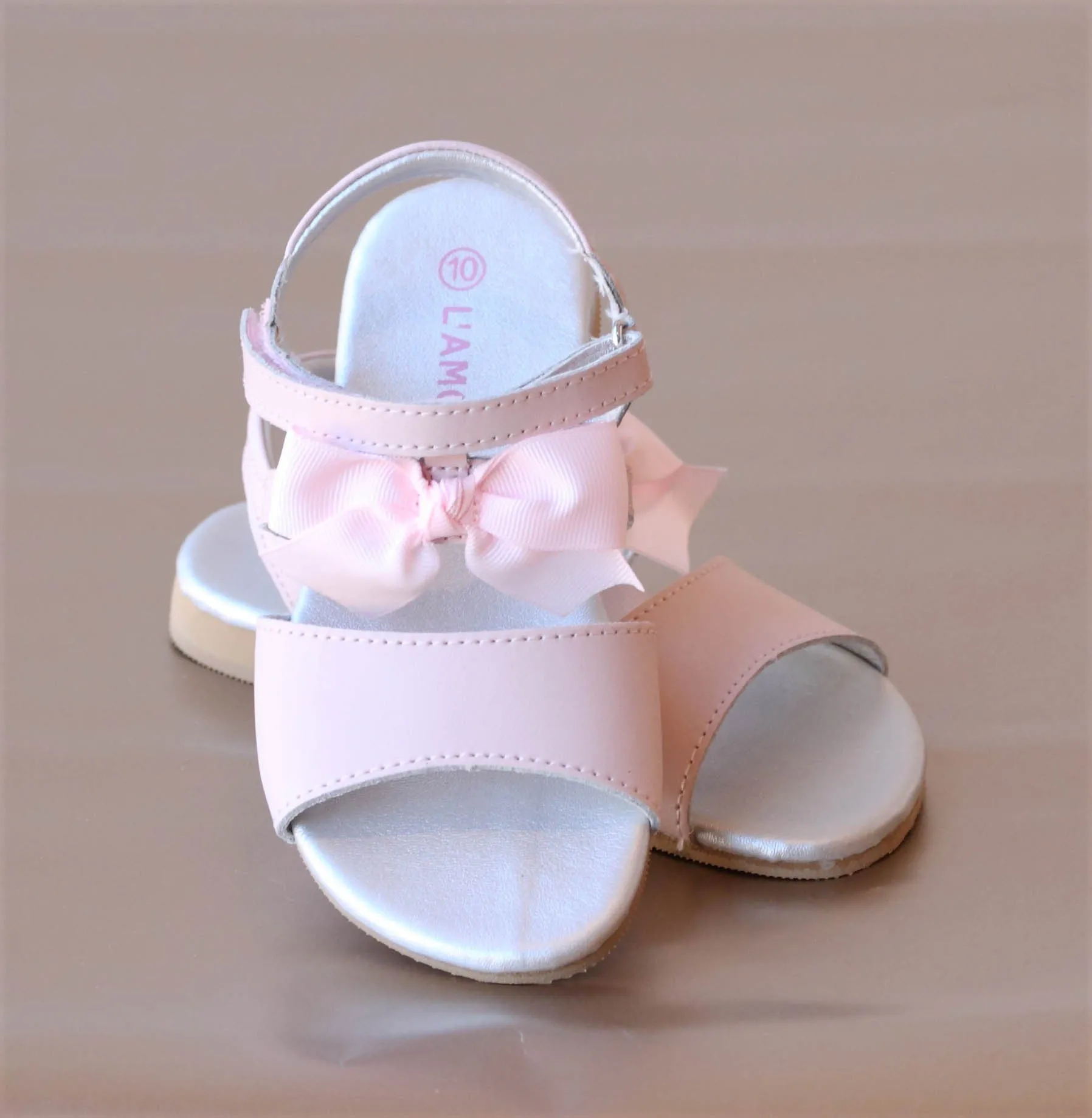 L'Amour Girls Toe Strap Grosgain Bow Sandal
