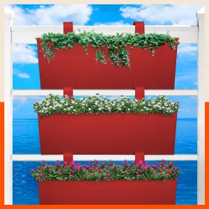 LEA Hanging Metal Pot Holders / Planters for Home / Balcony / Garden | Red - Set of 3