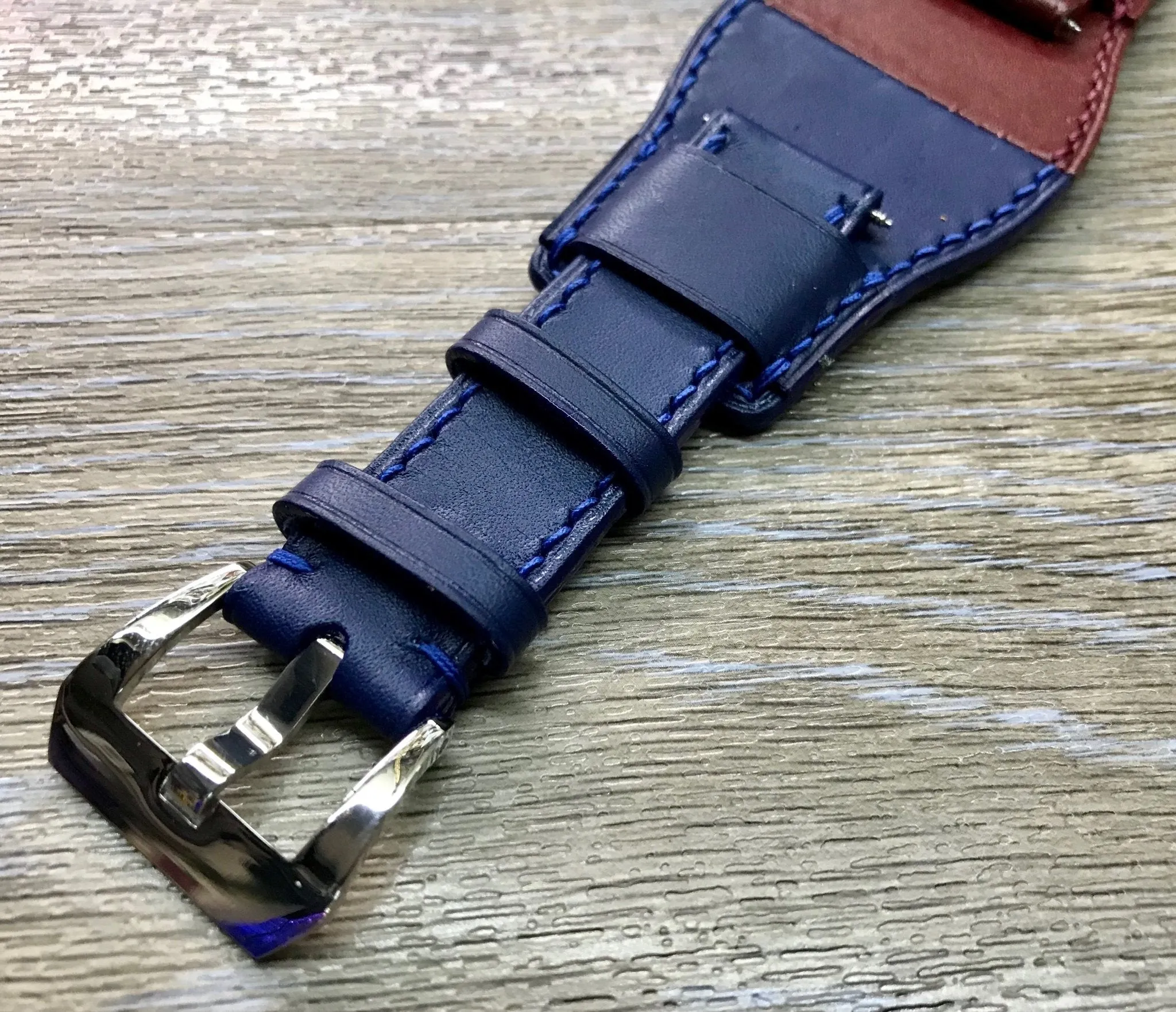 Leather Watch Straps, Leather Bund Straps, Watch Band for Rolex GMT Master 2 Pepsi, Watch Band, Leather Watch Strap 20mm, Blue Red Watch Strap
