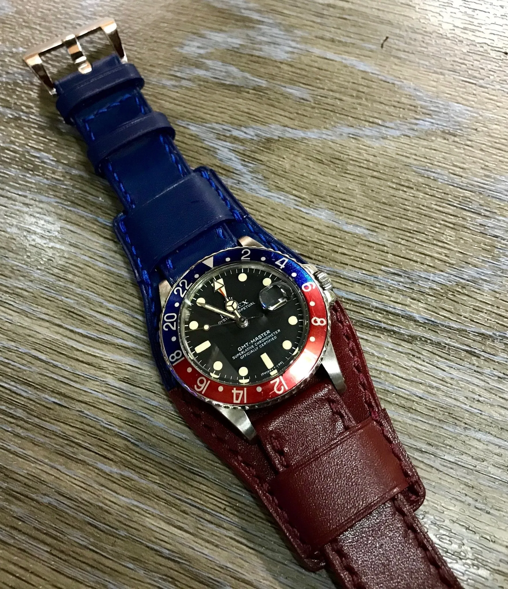 Leather Watch Straps, Leather Bund Straps, Watch Band for Rolex GMT Master 2 Pepsi, Watch Band, Leather Watch Strap 20mm, Blue Red Watch Strap