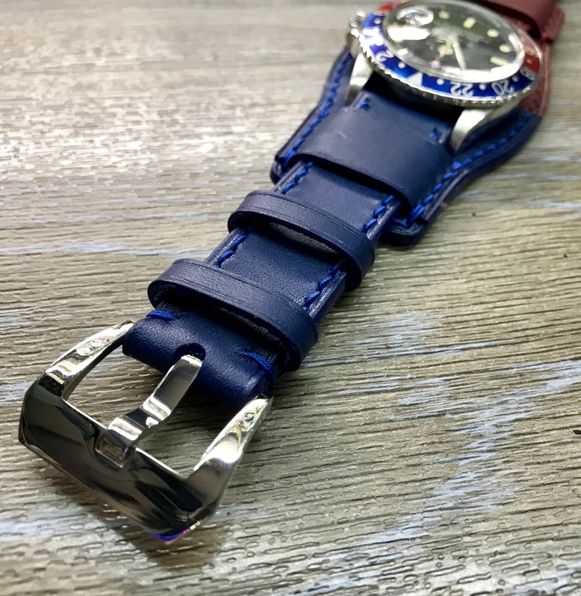 Leather Watch Straps, Leather Bund Straps, Watch Band for Rolex GMT Master 2 Pepsi, Watch Band, Leather Watch Strap 20mm, Blue Red Watch Strap