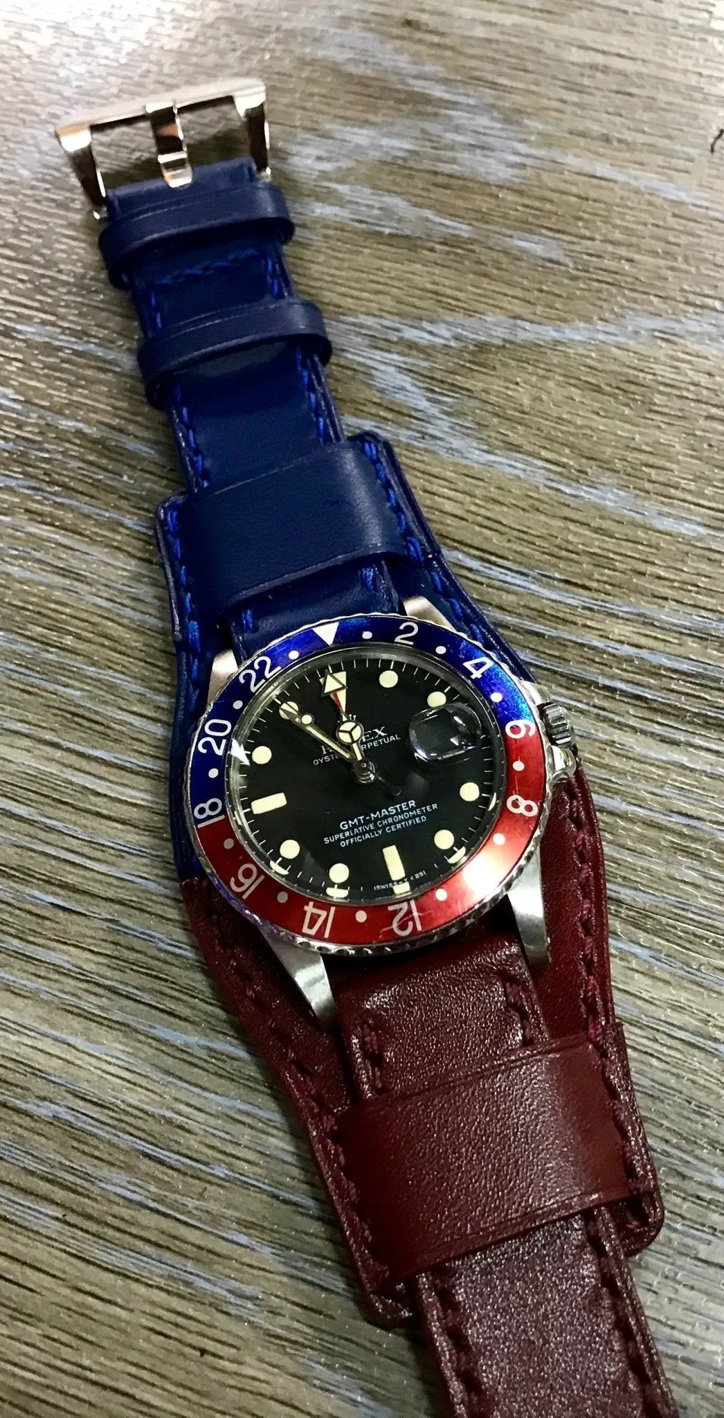 Leather Watch Straps, Leather Bund Straps, Watch Band for Rolex GMT Master 2 Pepsi, Watch Band, Leather Watch Strap 20mm, Blue Red Watch Strap
