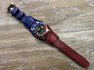 Leather Watch Straps, Leather Bund Straps, Watch Band for Rolex GMT Master 2 Pepsi, Watch Band, Leather Watch Strap 20mm, Blue Red Watch Strap