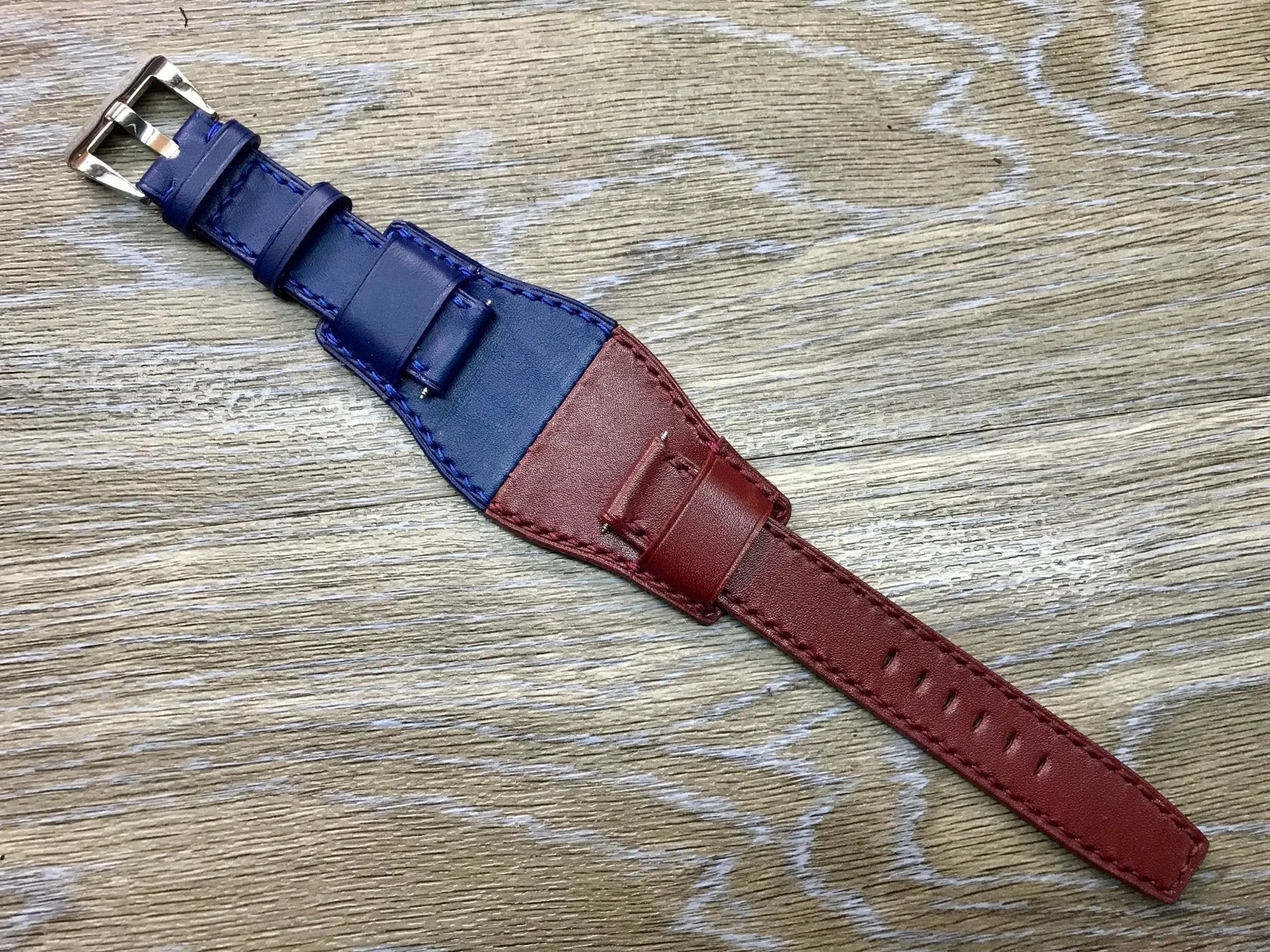 Leather Watch Straps, Leather Bund Straps, Watch Band for Rolex GMT Master 2 Pepsi, Watch Band, Leather Watch Strap 20mm, Blue Red Watch Strap