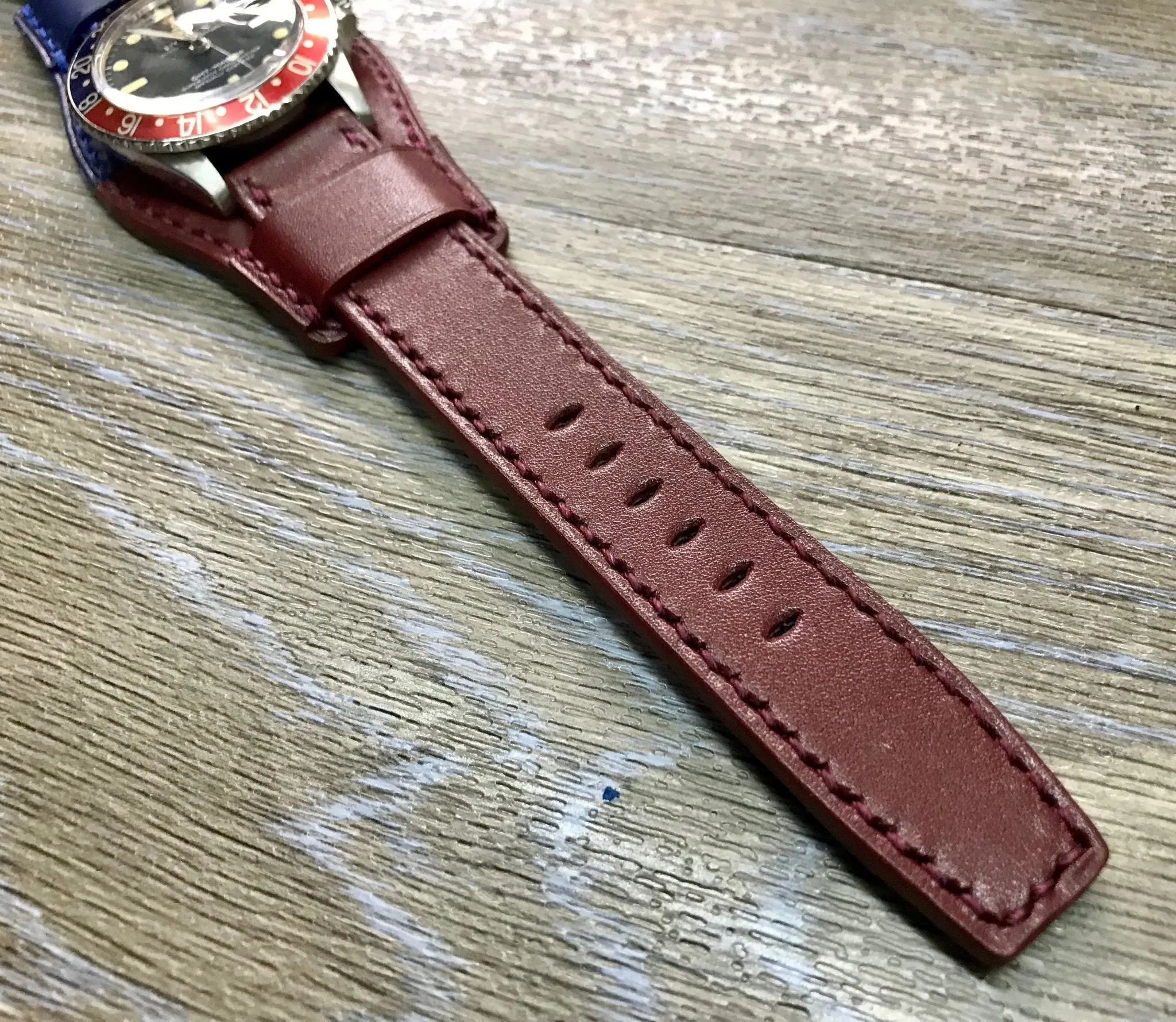 Leather Watch Straps, Leather Bund Straps, Watch Band for Rolex GMT Master 2 Pepsi, Watch Band, Leather Watch Strap 20mm, Blue Red Watch Strap