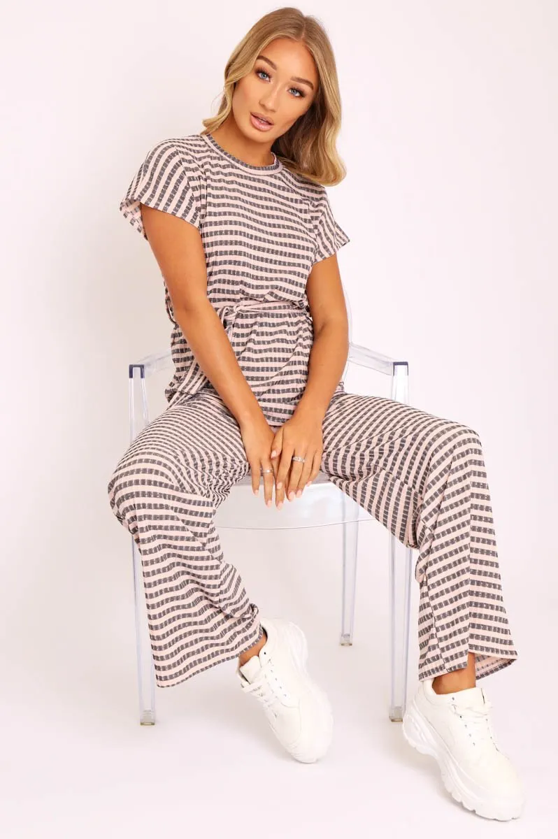 Light Pink Black Stripe Wide Leg Belted Top Co-ord - Dolly