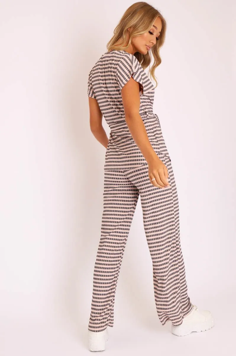 Light Pink Black Stripe Wide Leg Belted Top Co-ord - Dolly