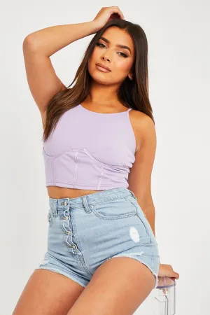 Lilac Ribbed Corset Racer Crop Top - Frida