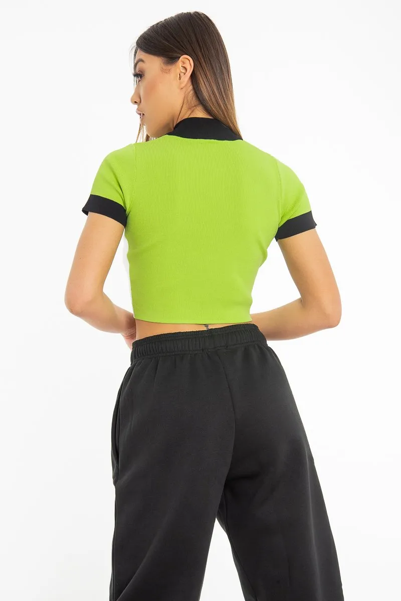 Lime Green White and Black Zip Detail Top - Aanika