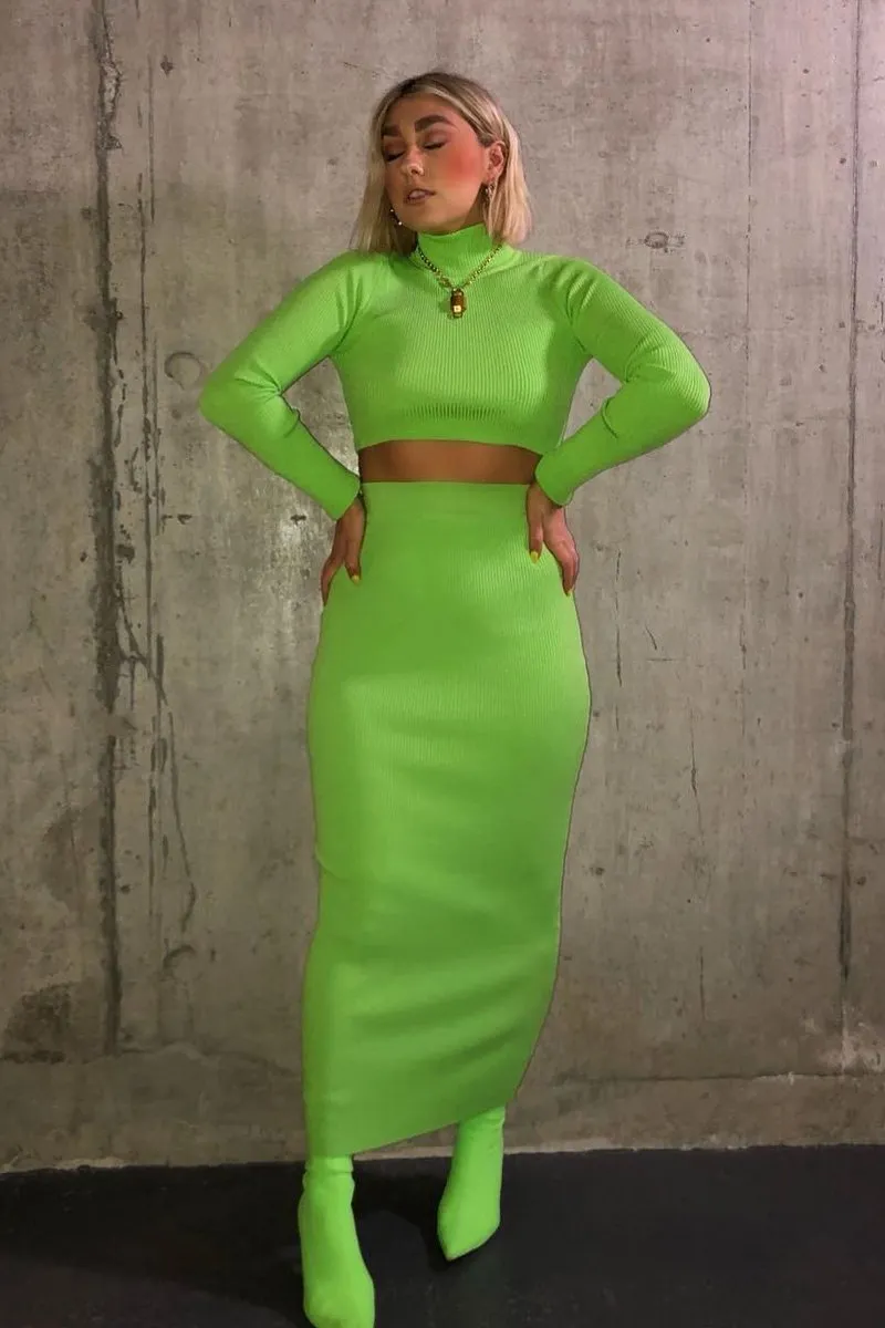 Lime High Neck Rib Knit Crop Jumper - Emogene