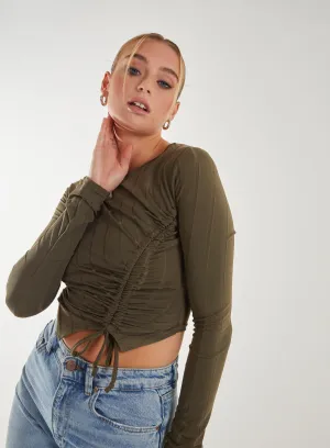 Long Sleeve Ruched Asymmetric Top