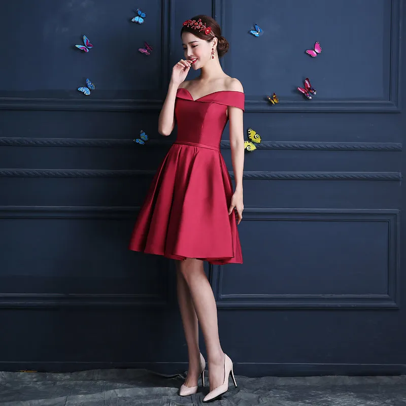 Lovely Satin Off Shoulder Homecoming Dress, Knee Length Party Dress