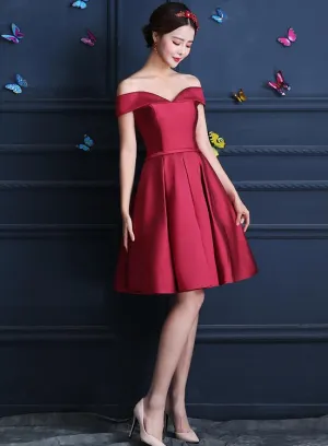 Lovely Satin Off Shoulder Homecoming Dress, Knee Length Party Dress