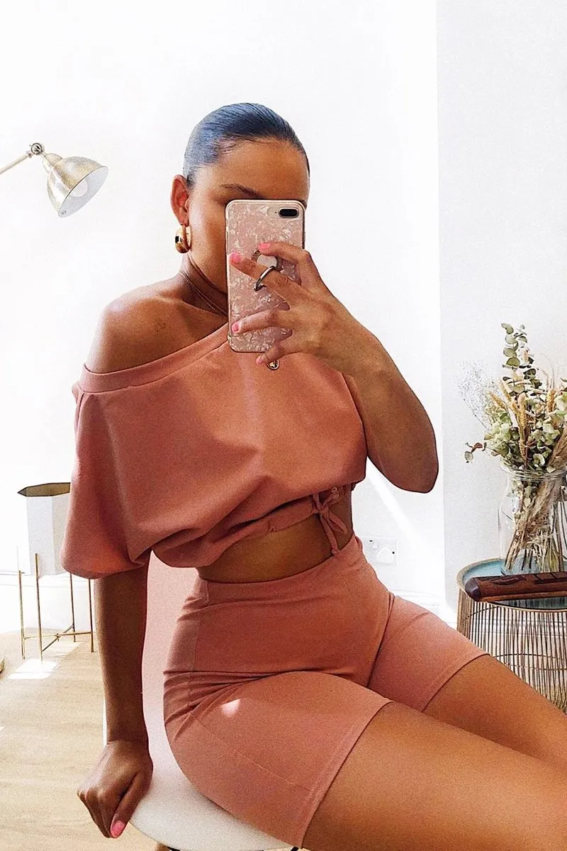 Mauve Drawstring Top Cycling Short Loungewear Co-ord - Krissa