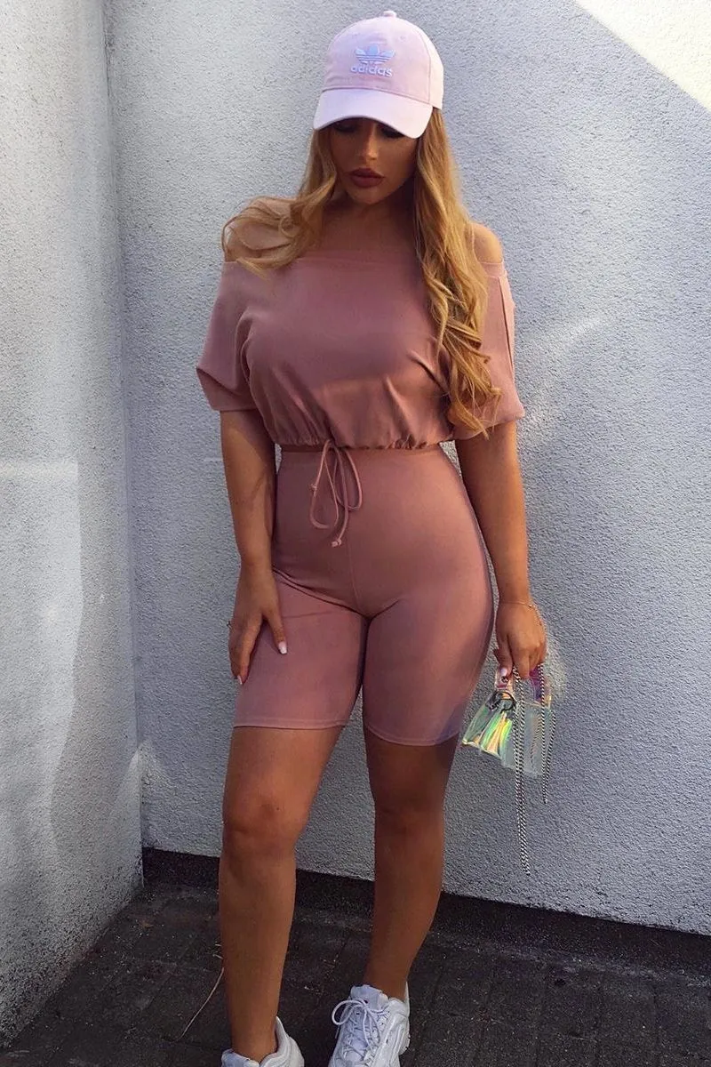 Mauve Drawstring Top Cycling Short Loungewear Co-ord - Krissa
