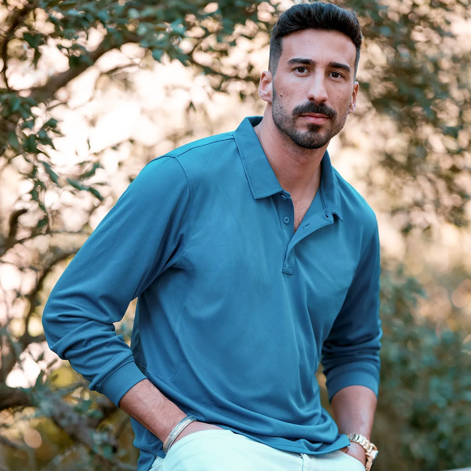 Men's Sport Long Sleeve Polo Quick Dry Performance Breathable Comfortable Jersey Golf Tennis Shirt