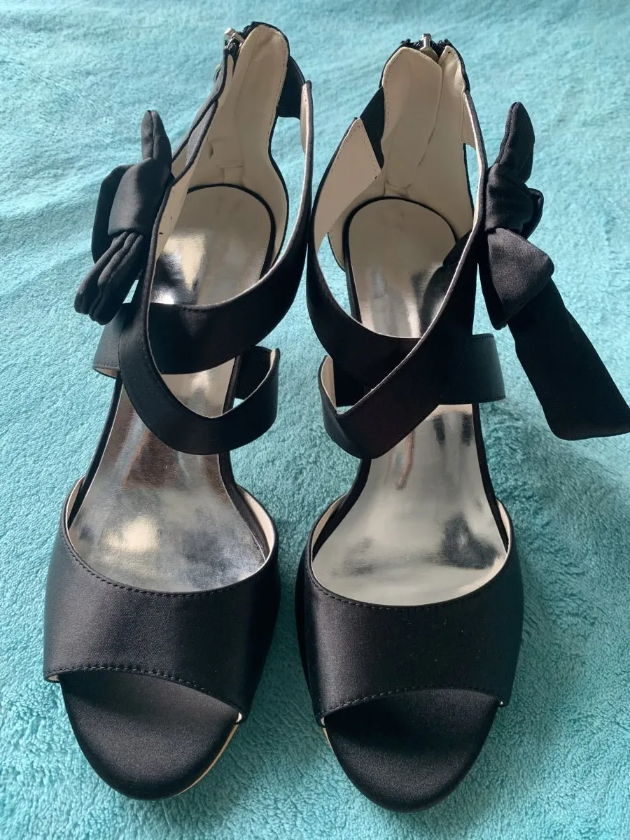 Mid Heels Satin Wedding Sandals for Bride Open Toe