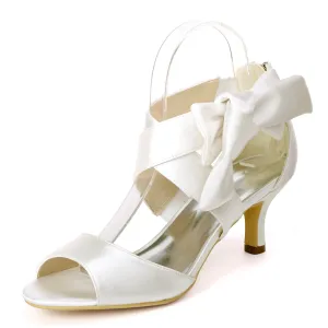 Mid Heels Satin Wedding Sandals for Bride Open Toe