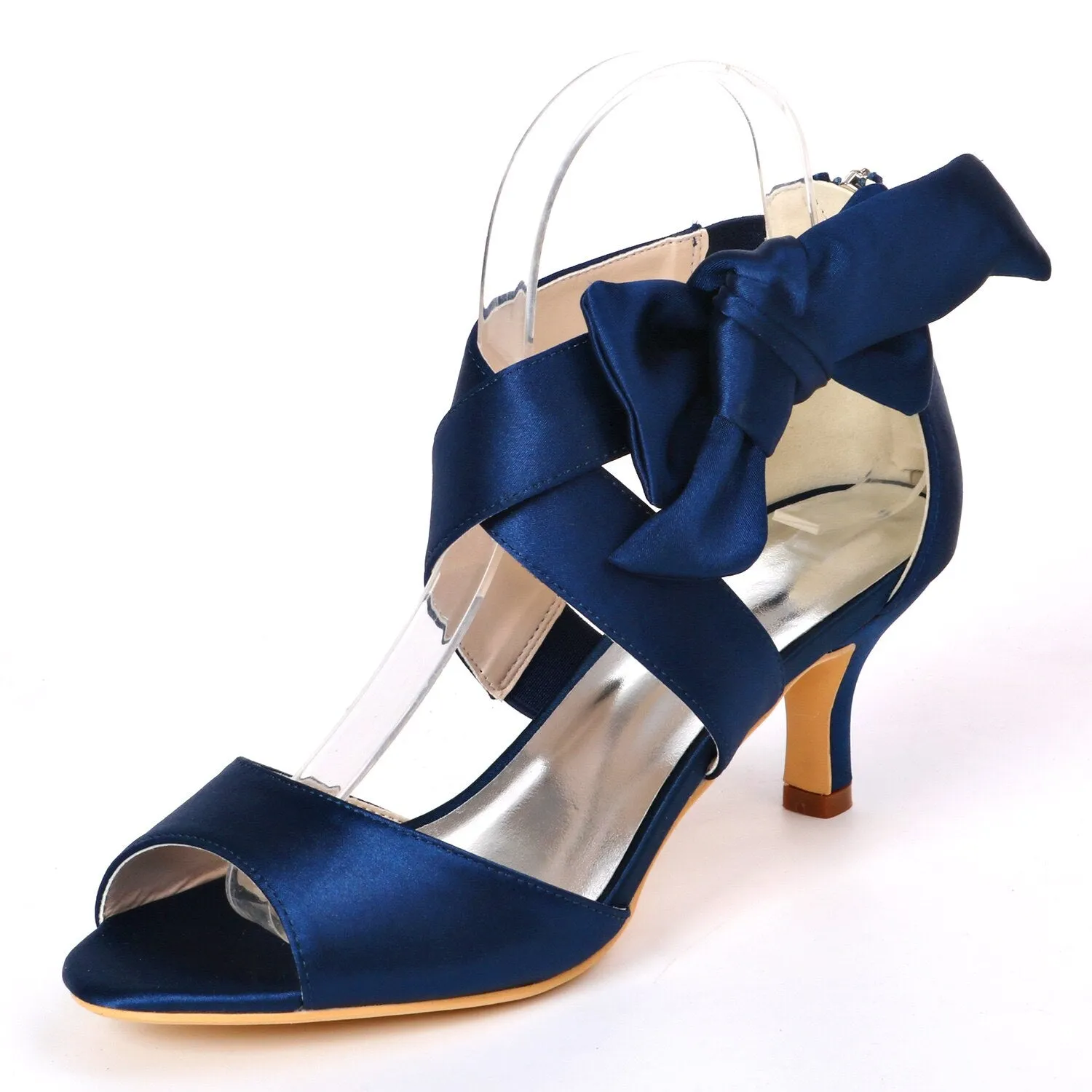 Mid Heels Satin Wedding Sandals for Bride Open Toe