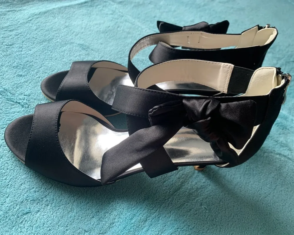 Mid Heels Satin Wedding Sandals for Bride Open Toe