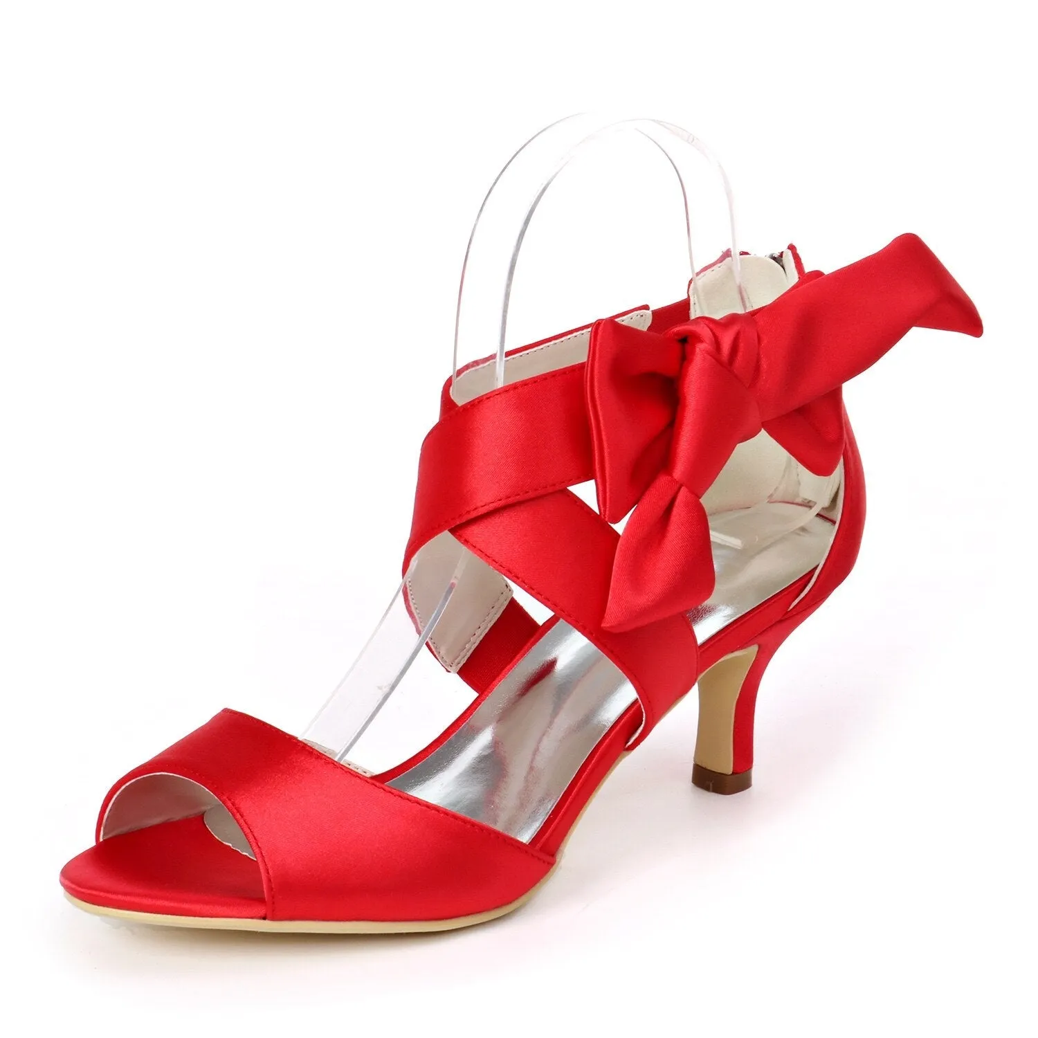 Mid Heels Satin Wedding Sandals for Bride Open Toe