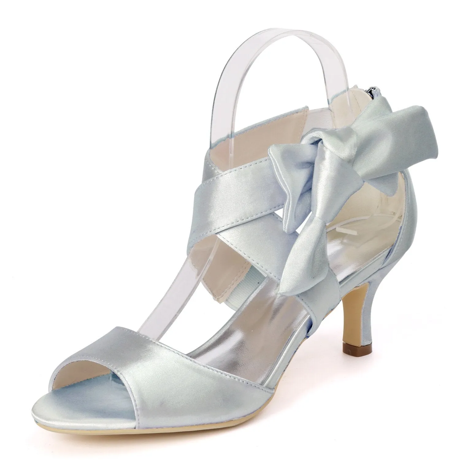 Mid Heels Satin Wedding Sandals for Bride Open Toe