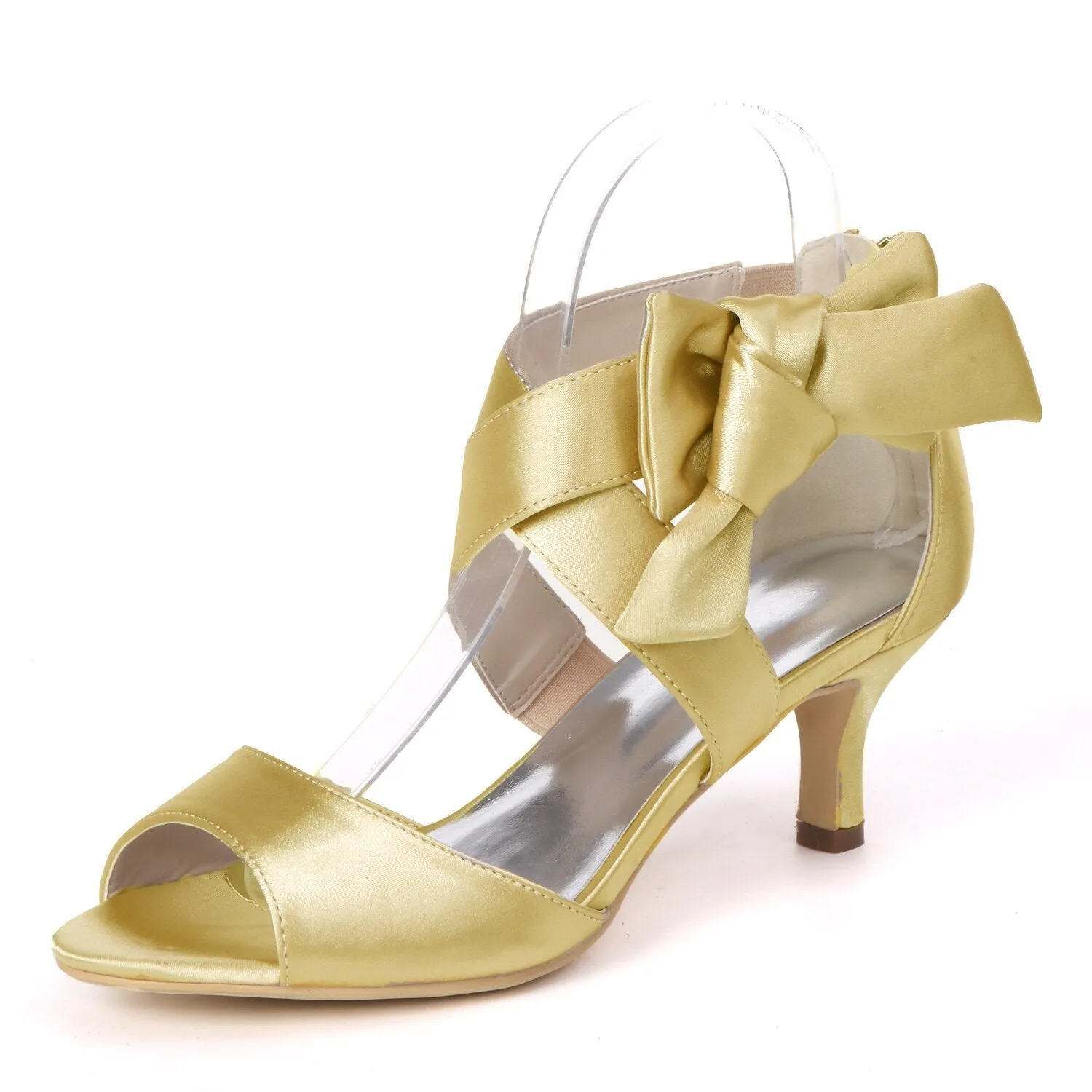 Mid Heels Satin Wedding Sandals for Bride Open Toe