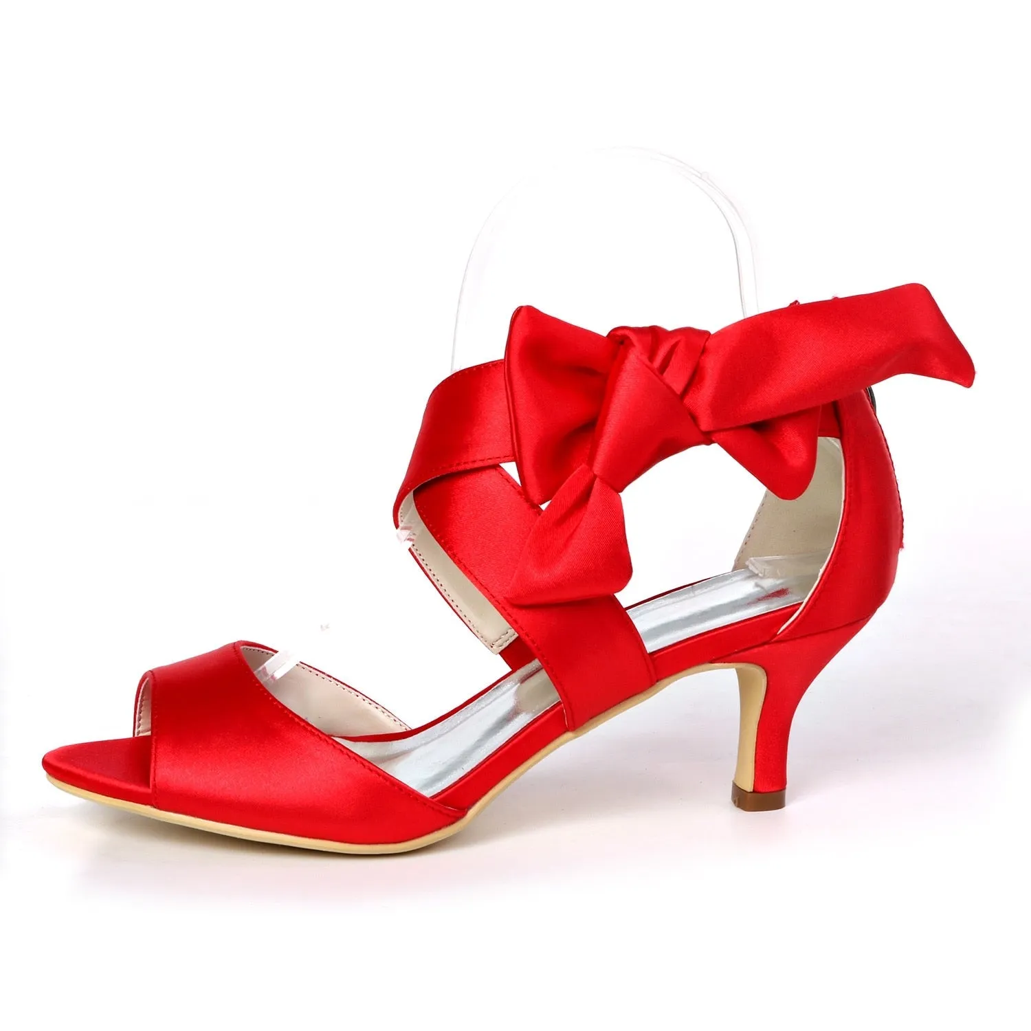 Mid Heels Satin Wedding Sandals for Bride Open Toe