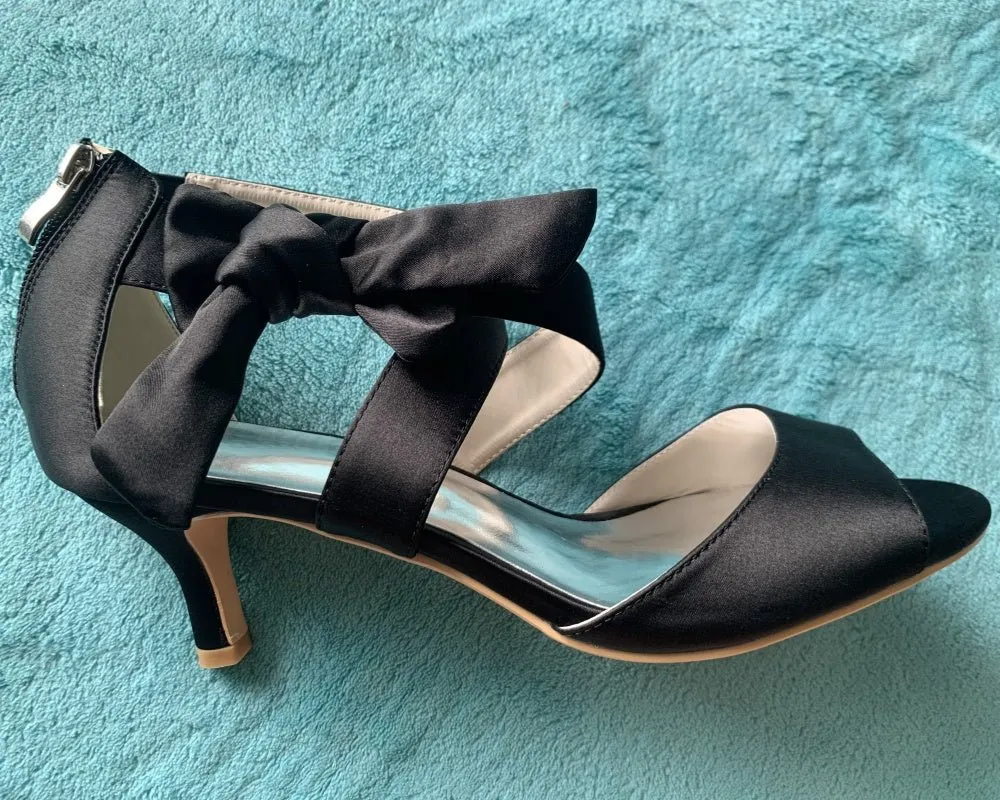 Mid Heels Satin Wedding Sandals for Bride Open Toe