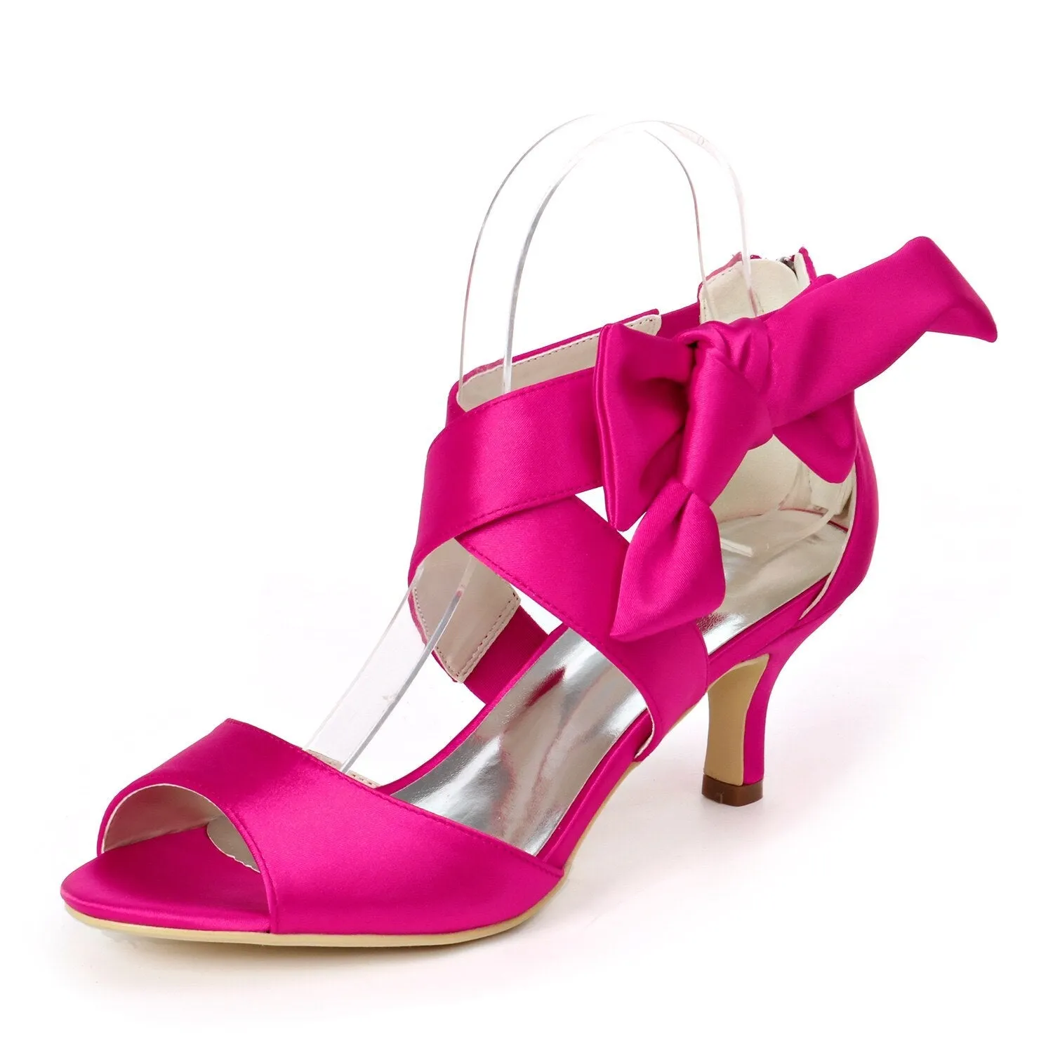Mid Heels Satin Wedding Sandals for Bride Open Toe