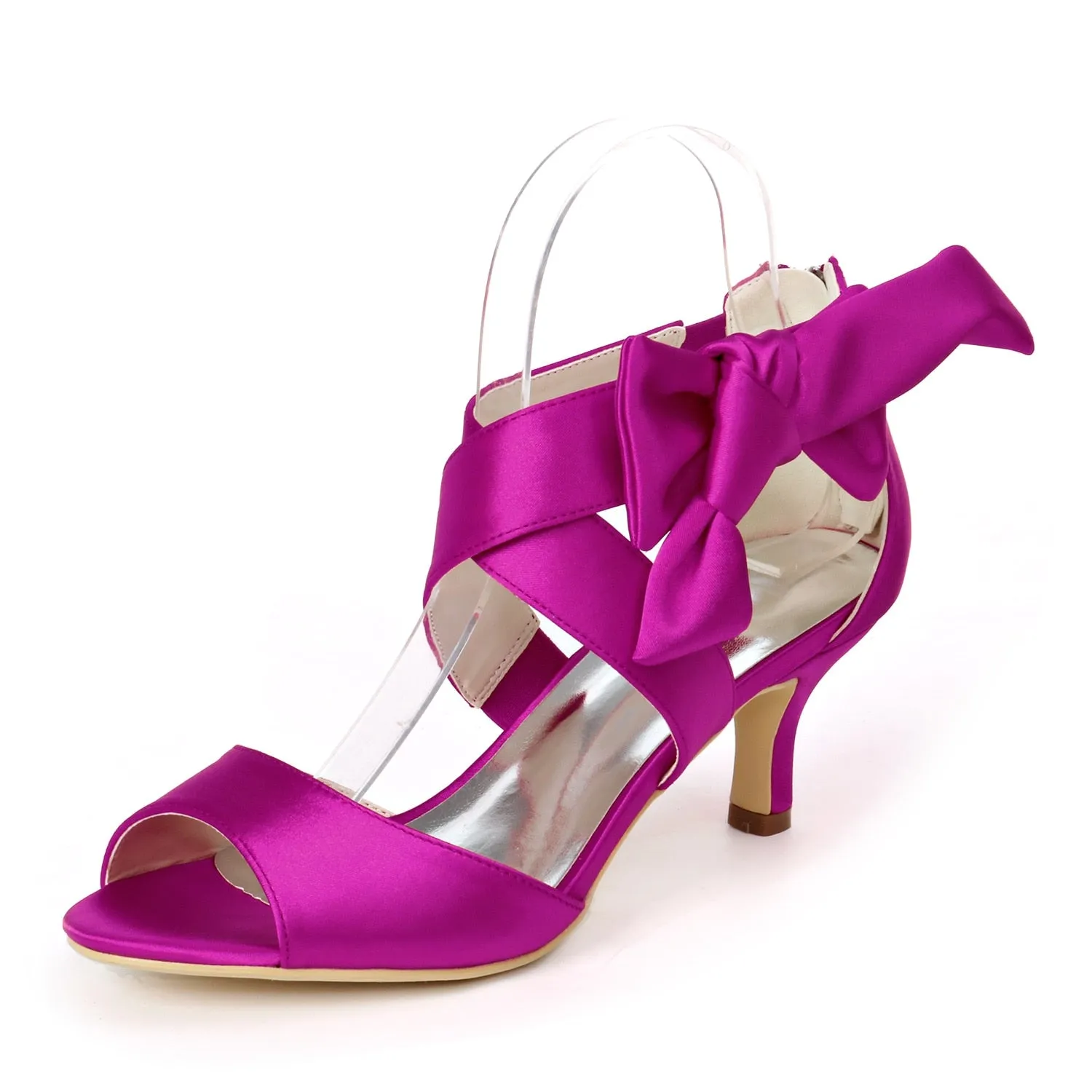Mid Heels Satin Wedding Sandals for Bride Open Toe