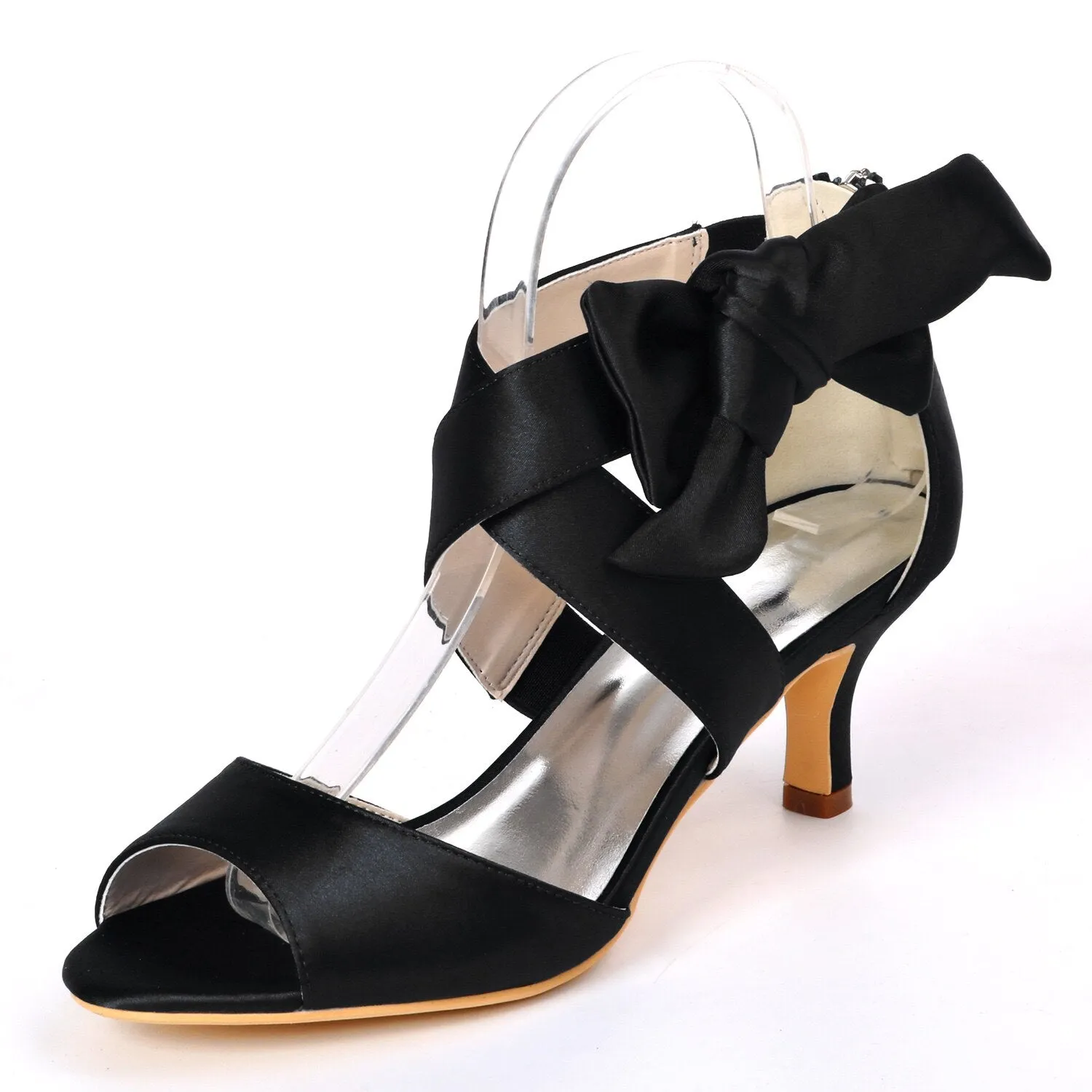 Mid Heels Satin Wedding Sandals for Bride Open Toe
