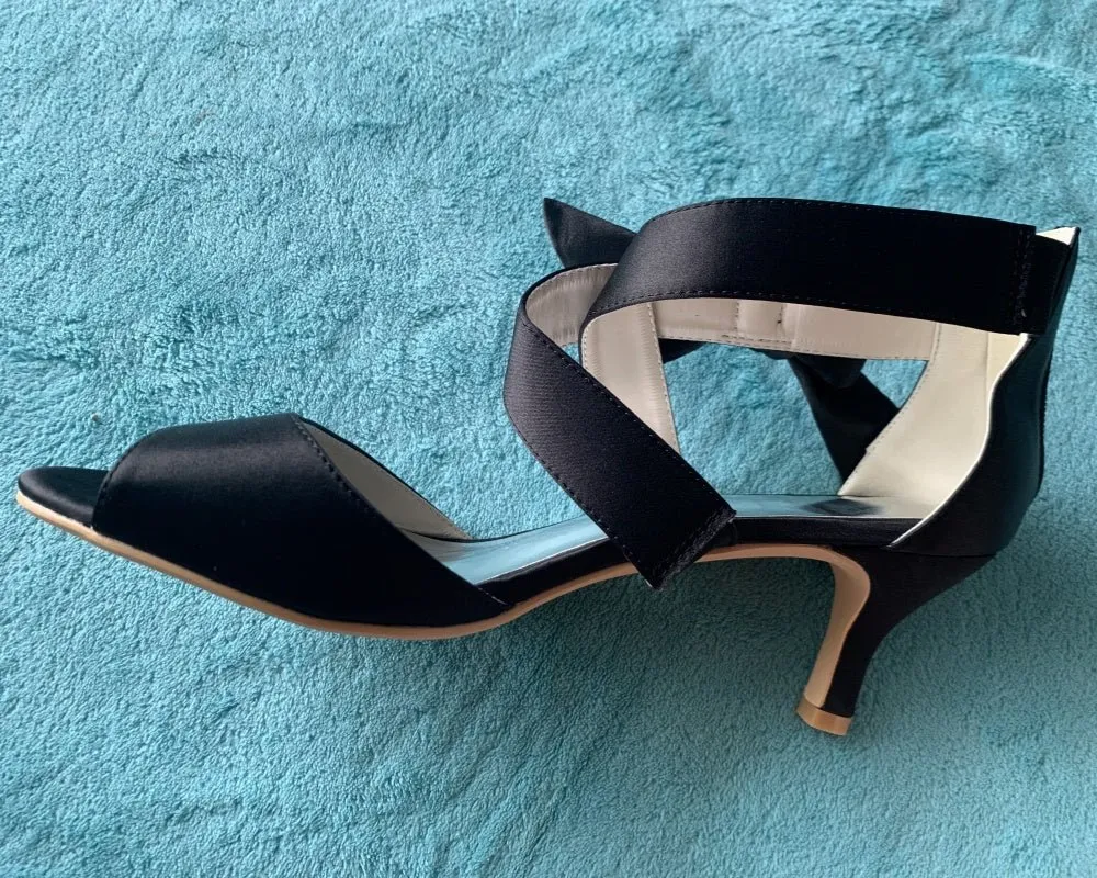 Mid Heels Satin Wedding Sandals for Bride Open Toe