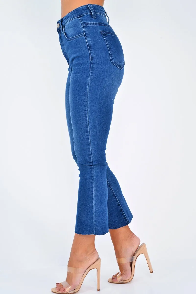 Mid Wash Denim Kick Flare Crop Jeans - Carleigh